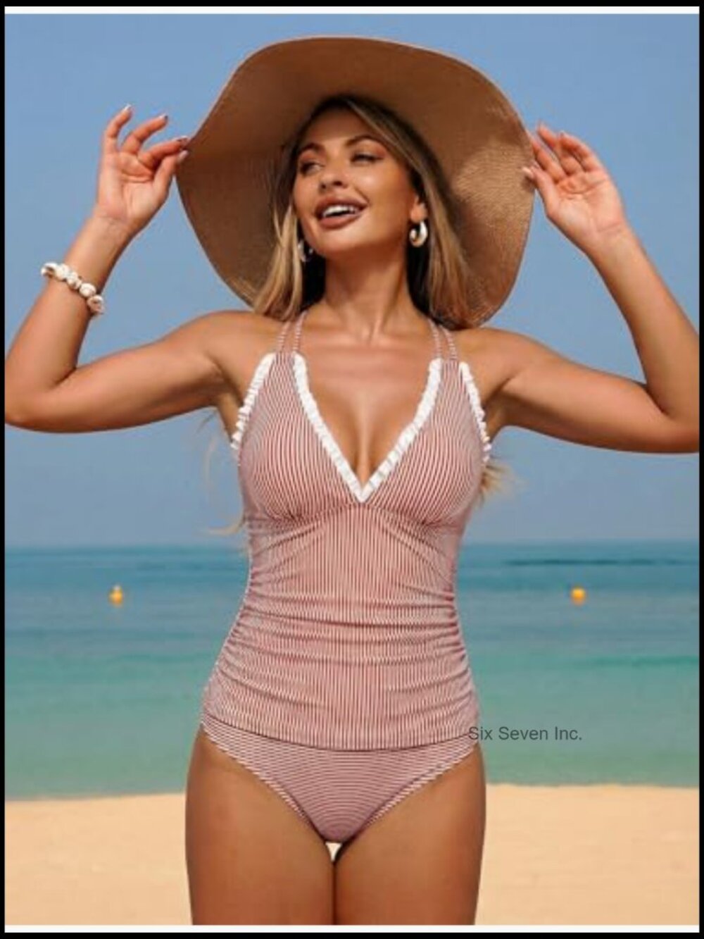 Tankini Swimsuits Smocked 2 Piece Bathing Suits Tie Back Swimwear - Picture 5 of 7